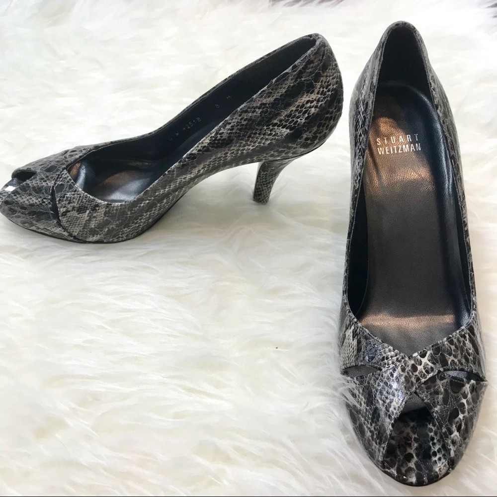 Stuart Weitzman Snakeskin Python Open Toe Heels - image 2